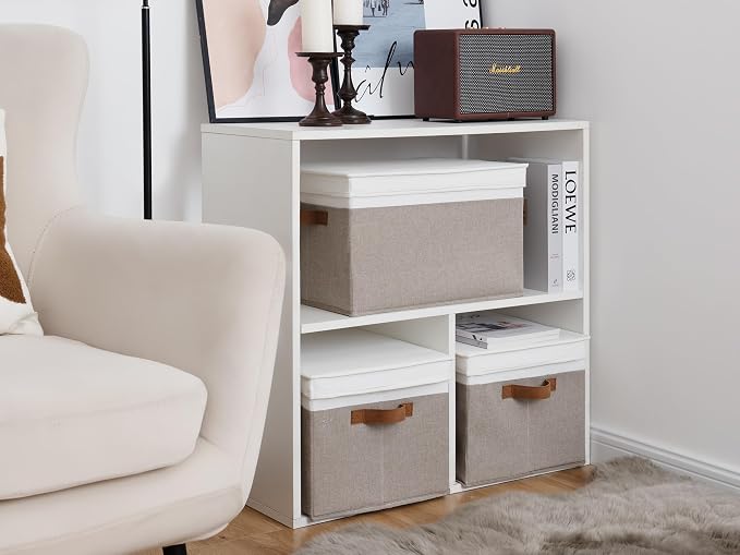 StorageWorks Fabric Storage Bins with Lids, Closet Storage Bins | Lidded Dust-proof, Easy Pull Handles, Foldable, Stackable, Ideal for Clothes Blanket Towel, Jumbo, Brown and White, 3-Pack - Image 6