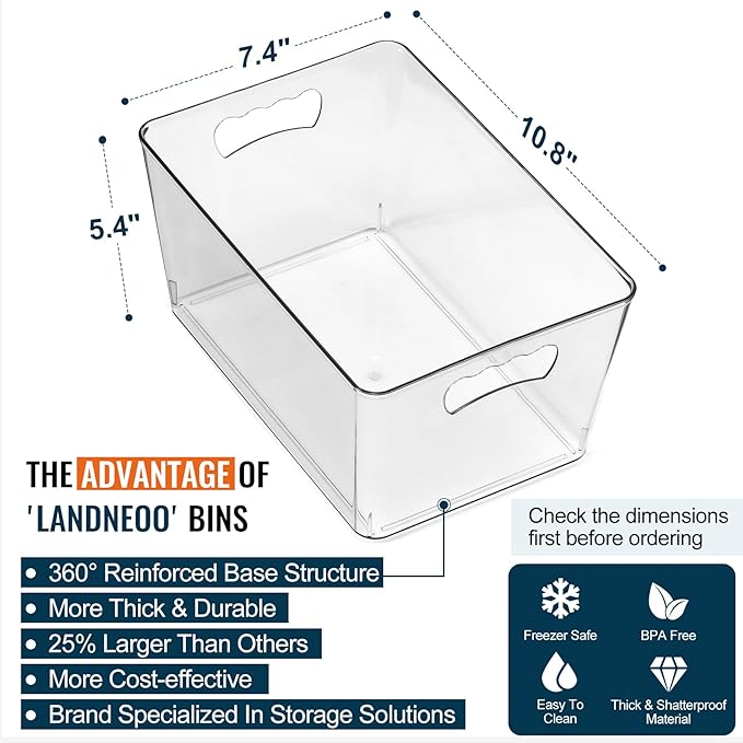 12 PACK LARGE Clear Storage Bins with Handles & Labels, Multiuse Plastic Pantry Organizer Bins for Home Kitchen, Fridge, Freezer, Cabinet, Closet, Bathroom, Shelf, Laundry, RV, Under Sink Organization - Image 2