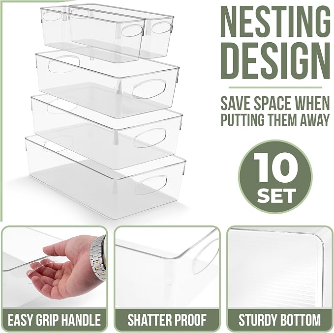 Sorbus Fridge Organizers and Storage, Clear Bins (10 Pack) | Plastic bin with easy access for cabinets, packaged food, produce and household supplies; contents stay visible for sorting - Image 2