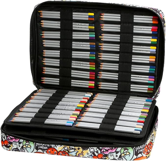 Lbxgap 480 Slots Colored Pencil Case w/Handle & Shoulder Strap | Large MultiLayer Watercolor Pen Bag w/Zipper Front Pocket for 480 Colored Pencils/320 Gel Pens to Artists, Painters - Image 3