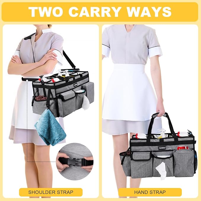 Large Cleaning Caddy Bag with Rigid Support Board, Cleaning Organizer Tote with Detachable Divider, Adjustable Shoulder Strap & Waist Belt, Cleaning Supply Carrier for Cleaners & Housekeepers - Image 5