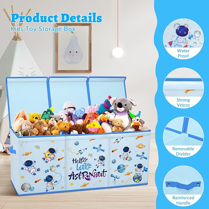 Large Toy Box Collapsible Chest Organizer with Flip Lid for Kids | Oxford Storage Box with Handle for Boy Girl Sturdy Waterproof Organizing Decor for Bedroom Playroom Nursery 37.7×12.5×15.7'' - Image 3