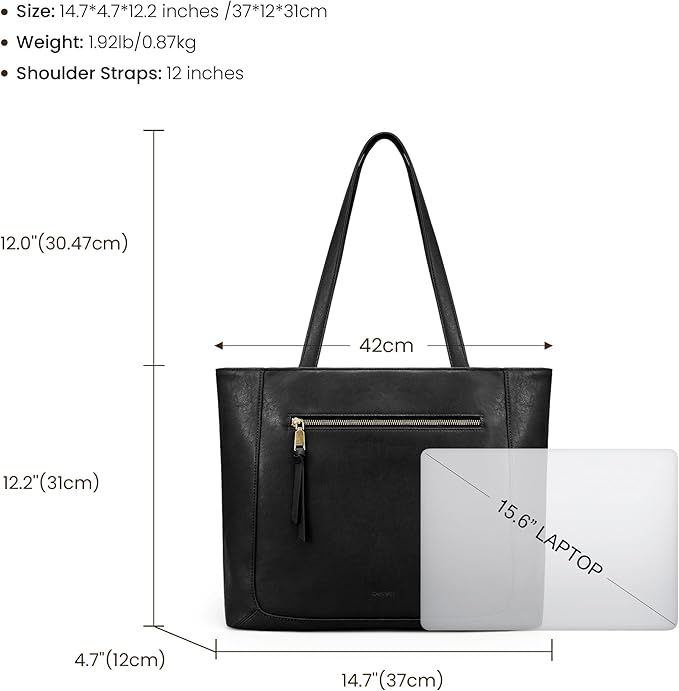 befen Genuine Leather Tote Bag for Women, Large Work Tote Bag with Zipper Leather Purse and Handbags with 15.6" Compartment - Image 5