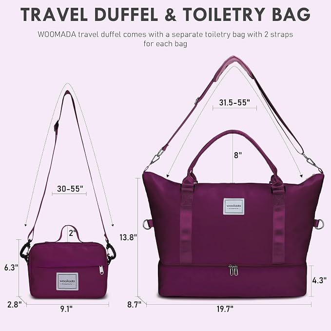 WOOMADA Weekender Overnight Bag for Women, Shoulder Travel Duffel with Shoes Compartment,Gym Bag with Toiletry Bag - Image 2