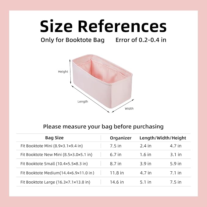 DGAZ Silk Purse Organizer Insert For Dior Book Tote mini/S/M/L，Silky Smooth Bag Organizer，Luxury Handbag & Tote Shaper（Pink，BT-L） | Soft and Lightweight,Perfect Fit,Multi-pocket Storage,Bag Protector,Luxury Bag Care,Handmade,for Smooth Bag Organizer - Image 5