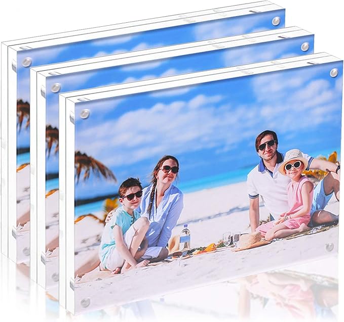 3Pack 8x10 Acrylic Photo Frames Double Sided Magnetic Picture Frame | with Stand Double Sided 10mm frame,placed vertically,laid flat,or attached to the fridge,for Family, Baby, Friend Best Gift by JUOIFIP