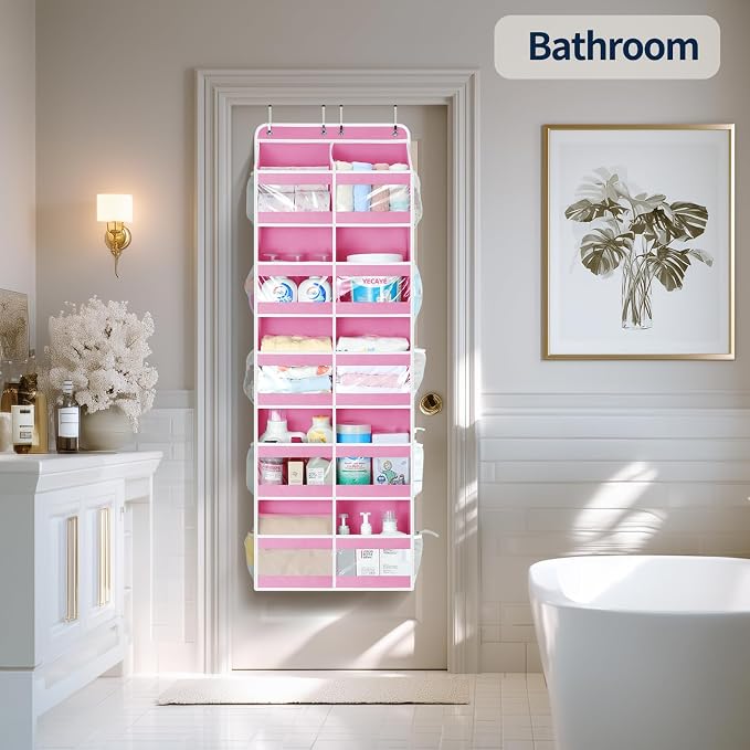 Yecaye 5-Tier Over The Door Organizer Dual-Column, 80lbs Load Stuffed Animal Storage of 10 Compartments, Heavy Duty Door Organizer Hanging for Bedroom Dorm Bathroom Pantry, Macaron Pink, 1 Pack - Image 7