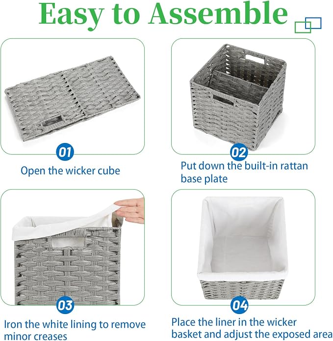 Bidtakay Wicker Cube Baskets with Liners Cube Storage Organizer for Shelves Closet 11 inch 2 Pack Decorative Hand-Woven Imitation Wicker Storage Bins for Organizing Pantry Bedroom Light Grey - Image 7