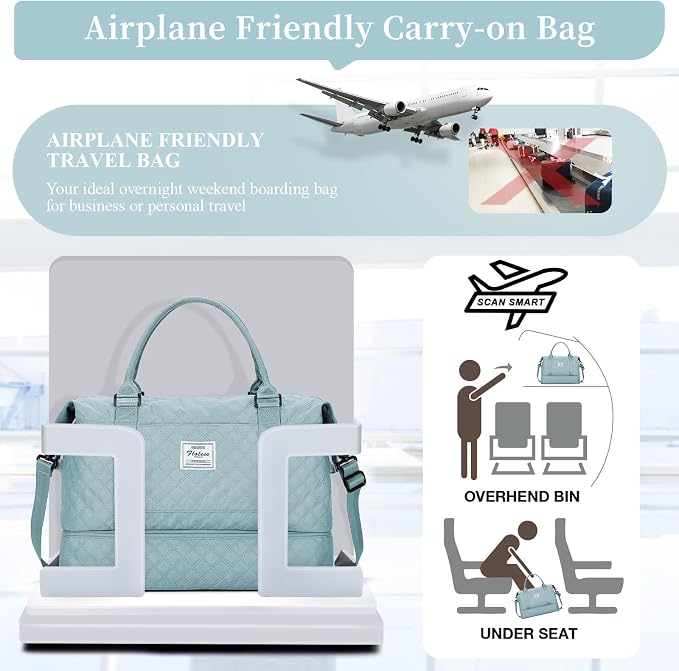 Weekender Bags for Women, Travel Duffel Bag with Shoes Compartment | Overnight Bag with Toiletry Bag, Carry on Personal Item Bag for Travel Business Trips Sport Hospital,Grid Travel Bag Set - Image 8