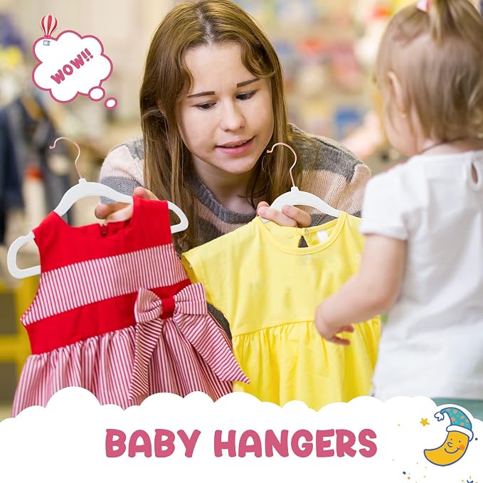 HOUSE DAY Velvet Baby Hangers for Closet, Kids Hangers Velvet 60 Pack | White Non Slip Toddler Hanger 11.8 Inch, Durable Childrens Hanger for Newborn Baby Clothes +360° Swivel Rose Gold Hook - Image 2