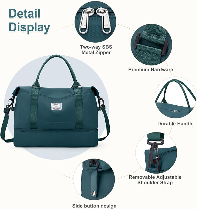 Large Weekender Bags for Women, Travel Duffel Bags with Shoe Compartment,Personal Item Travel Carry on Overnight bag for women Travel 3PCS,Peacock Blue - Image 5