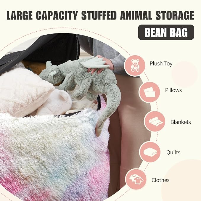 7FT Giant Fur Bean Bag Chair Cover, Ultra Soft Rainbow Bean Bag Chairs for Adults (No Filler, Cover only), Big Round Soft Fluffy Faux Fur Bean Bag Lazy Sofa Bed Cover, Washable Big Size Bean Bag Cover - Image 3