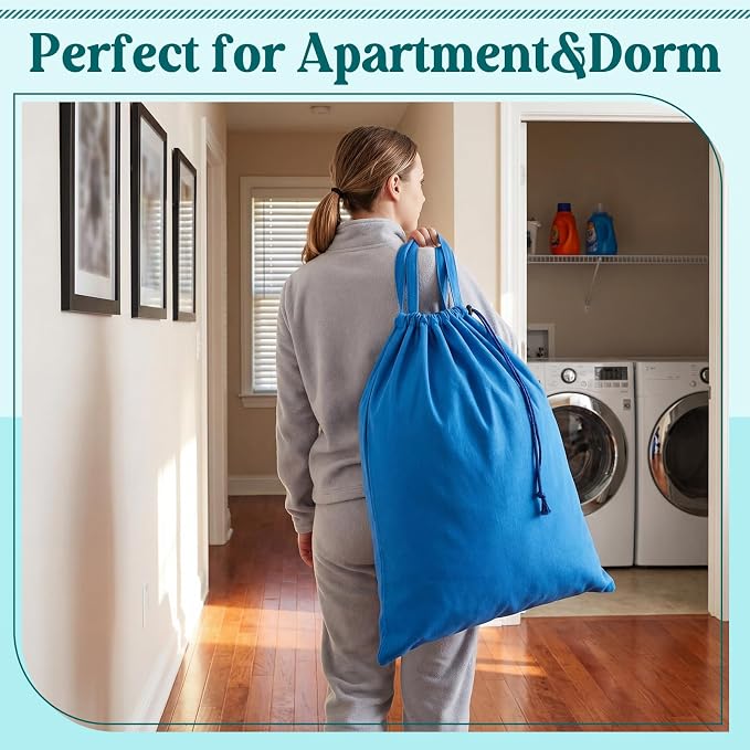 Zhehao 6 Packs Large Canvas Laundry Bags 20" x 28" Cotton Thick Cloth Laundry Bag with Handles & Drawstring Heavy Duty for Basket Hamper college Dorm Apartment Dwellers and Travel(Cool Color) - Image 6