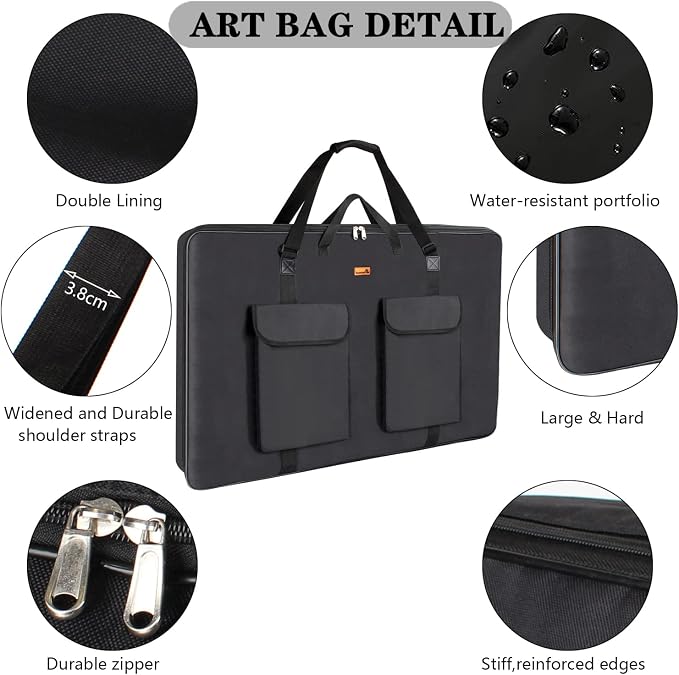 TreochtFUN Art Portfolio 23 X 31in - Portfolio Case A2 Heavy duty Soft side | Portfolio Folder for Artwork With Shoulder Strap, Art Supply Bag For Large Painting Board Supplies (Black) - Image 5