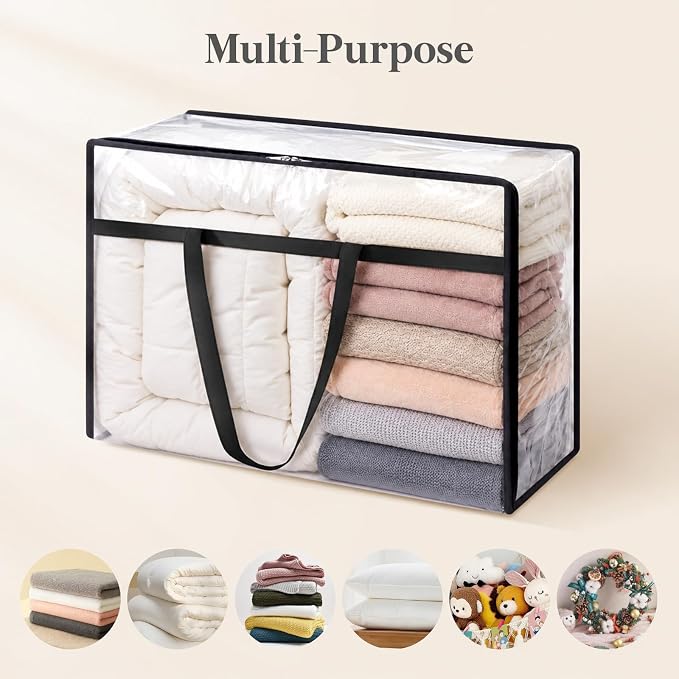 Lifewit 3 Pack Clear Blanket Storage Bags, 60L Plastic Comforter Storage Bag, Vinyl Foldable Moving Bags with Zipper, Clothes Storage Bags, Closet Organizers for Bedding, Duvet - Image 4