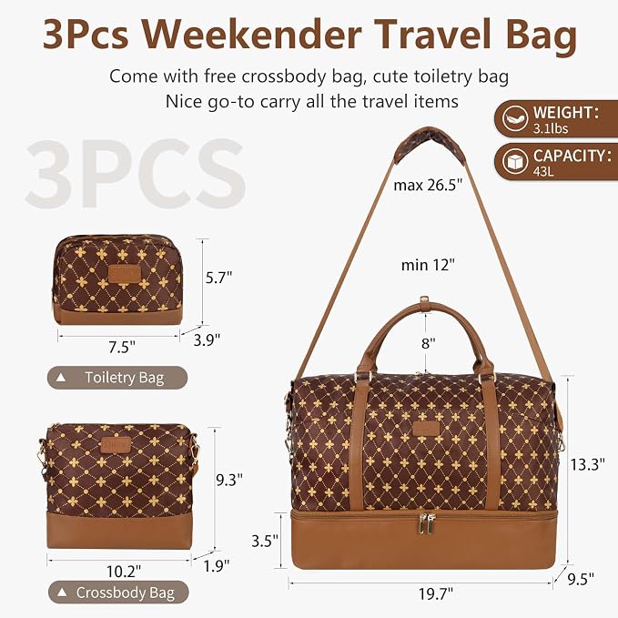 Weekender Bag, Large Travel Duffel Bag for Women, Carry on Overnight Bag with Shoe Compartment and Toiletry Bags - Image 2
