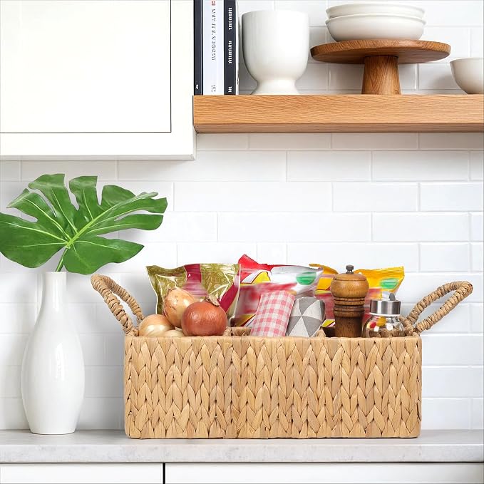 Divided Baskets with Handles, Storage Basket Natural for Organizing Bathroom Kitchen Shelves Office Supplies Organization, Wicker Storage Baskets 4 Section (1, Light Brown) - Image 7