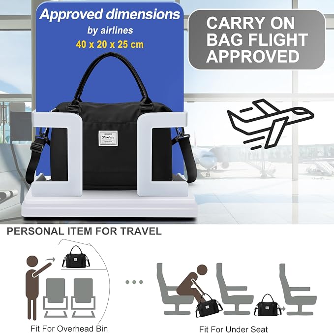 Travel Duffel Weekender Bag Women Tote Carry On Bags With Shoe Compartment | 18x14x8 inches Travel Overnight Bags with Trolley Sleeve for Airplanes Sport Tote Gym for Men Lightweight Daypack Black... - Image 2