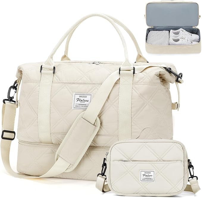 Weekender Bags for Women, Travel Duffel Bag with Shoes Compartment | Overnight Bag with Toiletry Bag, Carry on Personal Item Bag for Travel Business Trips Sport Hospital,Quilted Travel Bag Set by SYCNB