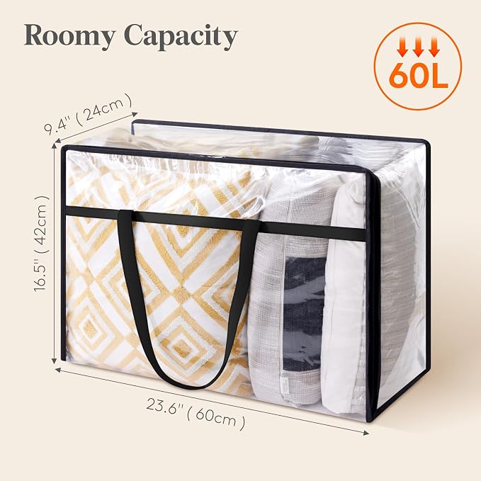 Lifewit 4 Pack Clear Clothes Storage Bags, 60L Plastic Blanket Storage Bag, Vinyl Foldable Moving Bags with Zipper, Closet Organizers and Storage Containers for Bedding, Duvet, Comforter - Image 4