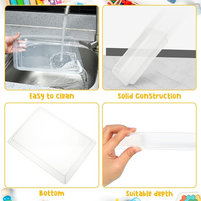 Maitys 24 Pcs Plastic Art Tray 11x8.7x1 Inch Activity Craft Tray,Clear | Classroom Serving Trays, Stackable Storage, Sand Trays for School Painting Beads Crafts DIY Projects - Image 2