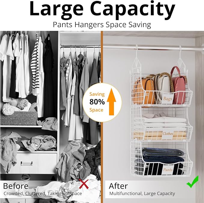 Hanging Closet Organizers and Storage, 5 Tier Closet Shelf Clothes Organizer with 2 S-Hooks, Multi-Functional Iron Wire Baskets, for Clothing, Sweaters, Handbags, Hat, Canned - Image 5