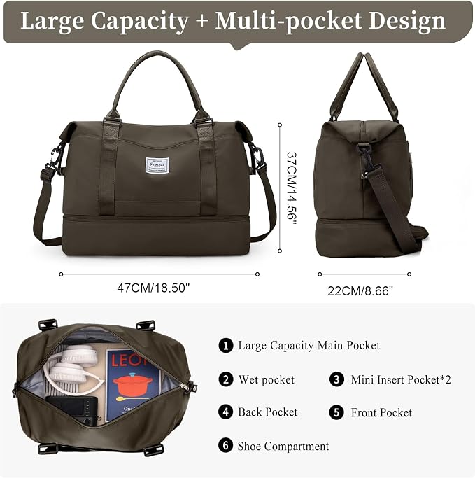 Weekender Bags for Women, Personal Item Travel Bag with Shoes Compartment | Overnight Travel Duffel Bag with Toiletry Bag, Airplane Friendly Carry-On Bag - Image 4
