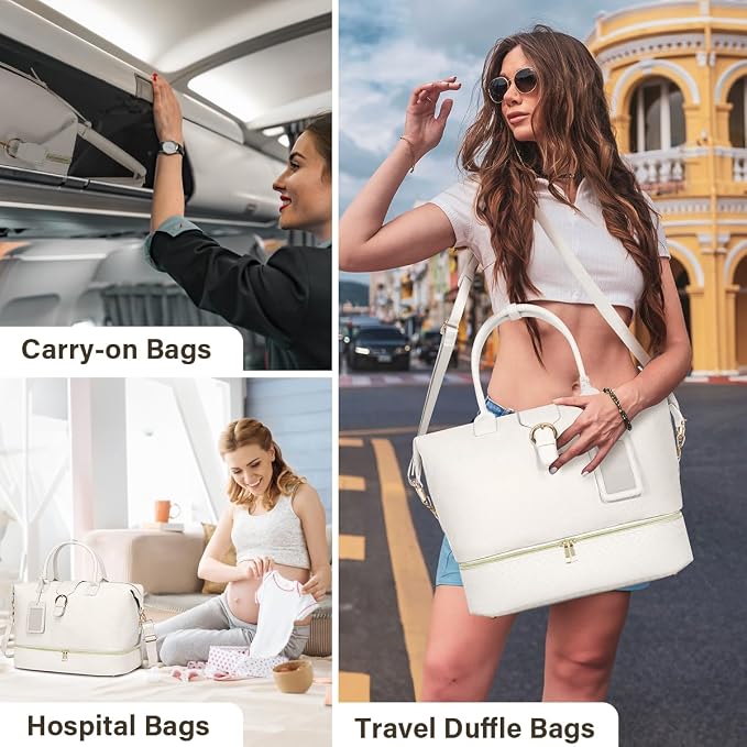 Leather Weekender Bags for Women, Travel Duffel Bag PU Overnight Bag Carry On Tote Bag with Shoe Compartment Wet Pocket - Image 6