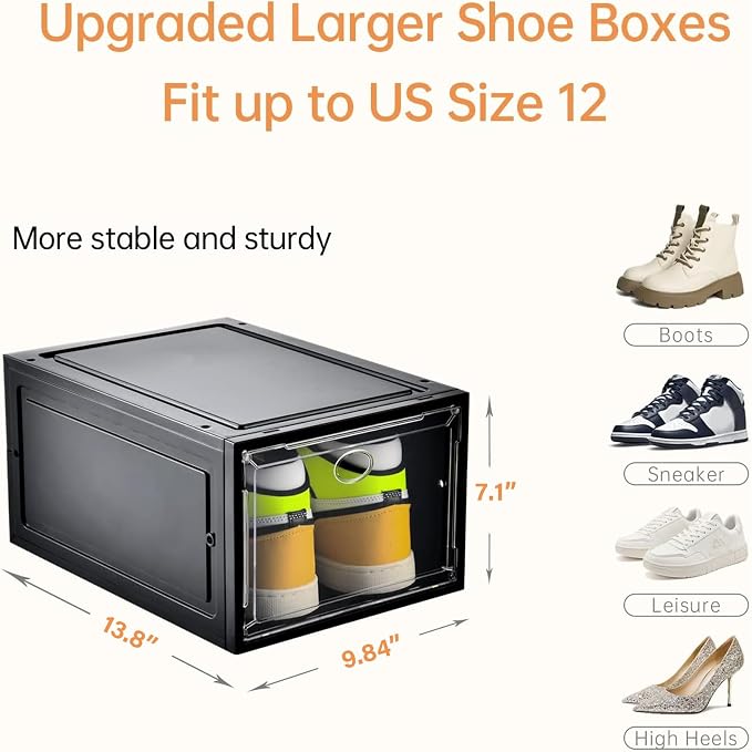 12 Pack Shoe Storage, Stackable Shoe Organizer, Clear Shoe Boxes for Closet | Plastic Shoe Containers with Magnetic Door, Sturdy Sneaker Storage Organizer, Shoe Cabinet Fit up to US Size 12 - Image 3