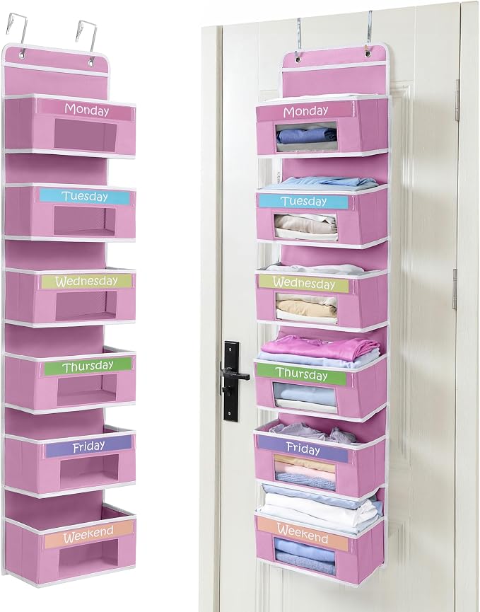 Weekly Clothes Organizer for Kids, Monday through Friday Clothing, 6 Shelf | Houseables Days of the Week Clothes Organizer, Kids Closet, Daily Outfit Storage, Weekday, M-F, School, Hanging, Over Door by Houseables