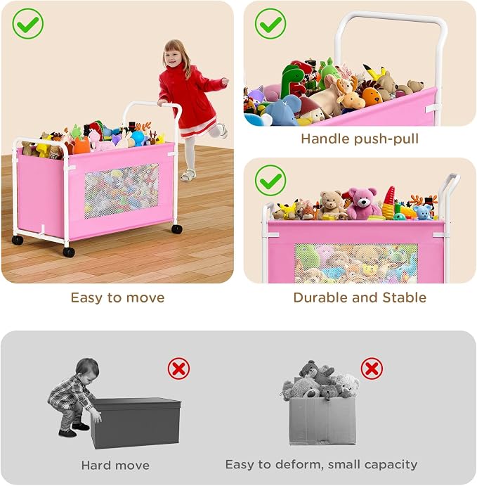 KEEGH Extra Large Toy Box for Kids, Heavy Duty Toy Storage Organizer, Pink | 180 L Capacity, 360° Rotating Wheels, Durable Fabric, Toy Bin for Boys and Girls, Toy Chest for Living Room, Nursery, Bedroom - Image 5