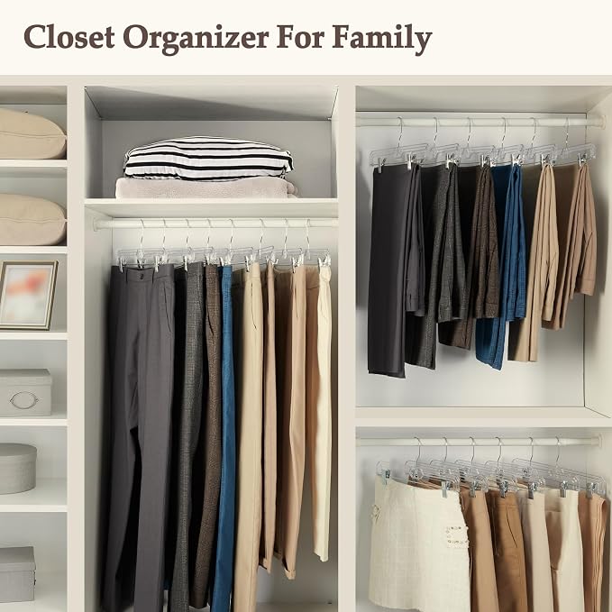 HOUSE DAY Clear Pants Hangers with Clips 10 Pack, 14'' Skirt Hangers | No-Mark Clip Hangers with Stronger Grip, Adjustable Clips for Jeans, Pants, Skirts and Shorts, Bulk Closet Hangers - Image 8