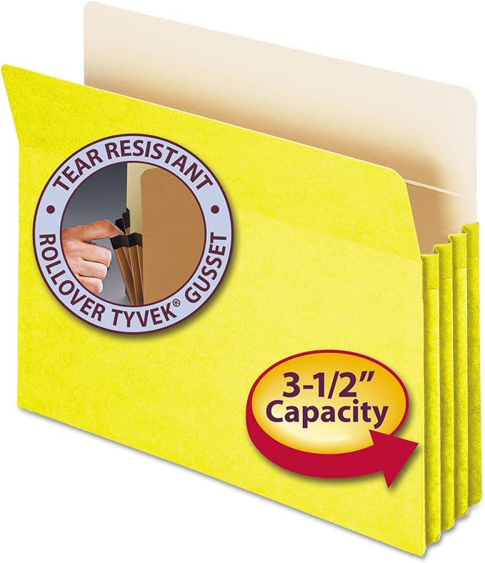 Smead File Pocket, Straight-Cut Tab, 3-1/2" Expansion, Letter Size, Yellow, 25 per Box (73233) by SMEAD