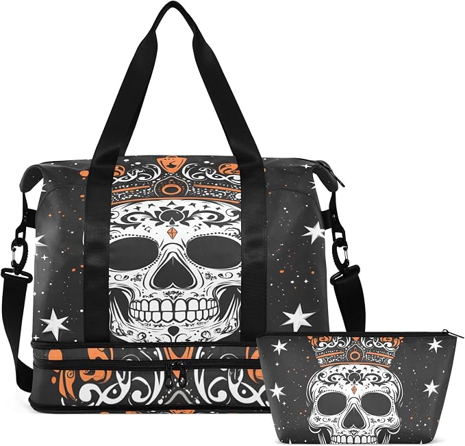 Travel Duffel Tote Bag Skull Star King Sports Duffel Bag with Wet Pocket Weekender Overnight Bag for Women Men Gym Bag, Carry On Bag Hospital Bag for Labor and Delivery by MNSRUU