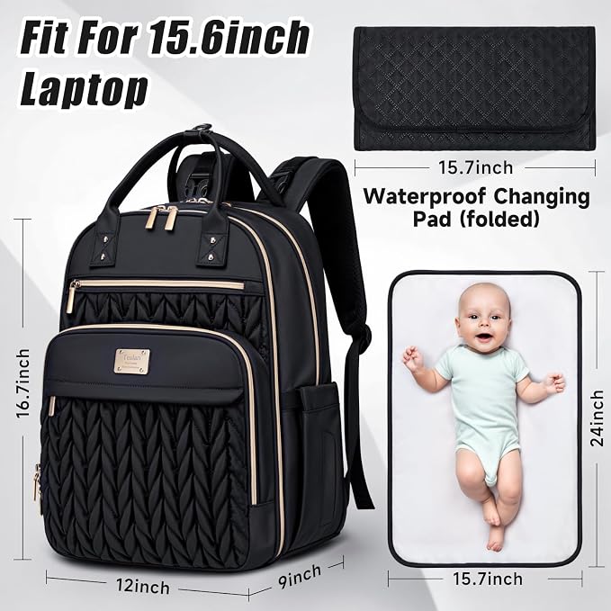 Tealari Diaper Bag Backpack,Stylish Baby Diaper Bag,Waterproof Travel Diaper Backpacks Baby Bags with Changing Pad,Stroller Straps,Insulated Pockets (Black) - Image 2