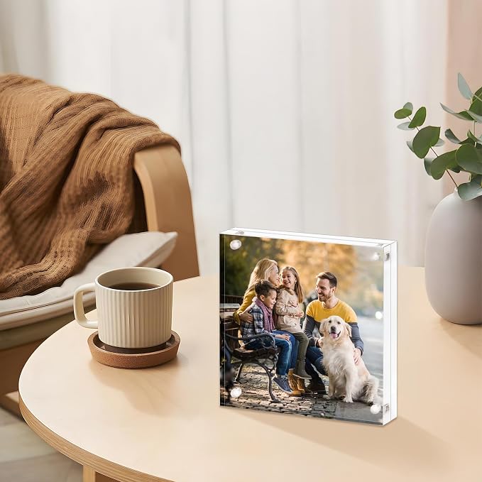 AMEITECH Acrylic Picture Frame 7x7, Clear Double Sided Frameless Photo Frame with Magnetic, Free Standing Desktop Acrylic Frame Display, Lucite Frame with Gift Box Package - 1 Pack | Double Sided Floating Magnetic Frames, 24mm Thick, Free Standing Desk... - Image 6