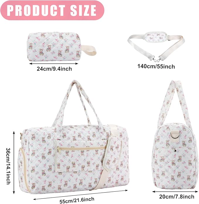 Bunny Quilted Duffle Bag with Shoe Compartment and Toiletry Pouch | Separate Shoe Pocket, Multi External Pockets, Detachable Shoulder Strap, Luggage Sleeve For Travel - Image 2