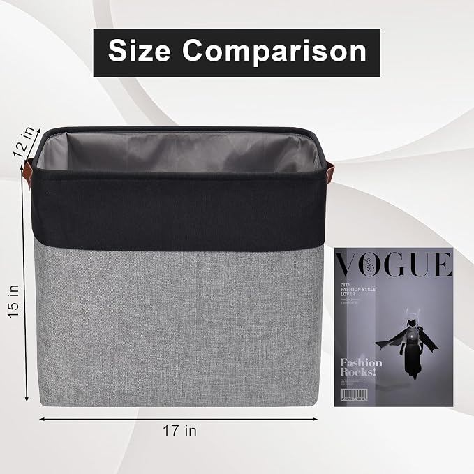 Large Fabric Storage Baskets | 50L Storage Bins, Decorative Linen Closet Baskets with Handles for Organizing, Shelf, Toys, Clothes, Home, Office, Nursery, 17x12x15Inches (Gray&Black) - Image 3