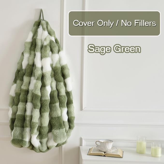 Fluffy Faux Rabbit Fur Bean Bag Chair Cover(No Filler),Cozy Shaggy Bubble Stuffed Animal Storage Large Bean Bag Cover for Bedroom Living Room,Fuzzy Bean Bag Cover Girls Teens Adult,Sage Green - Image 5