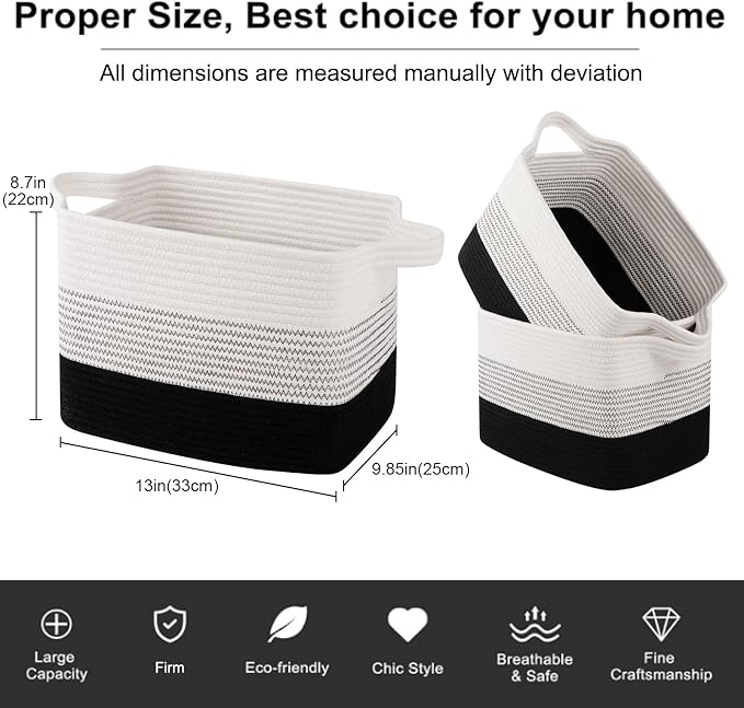 OIAHOMY Storage Basket, Woven Baskets for Storage, Cotton Rope Basket for toys,Towel Baskets for Bathroom - Pack of 3, Gradient Dark - Image 3