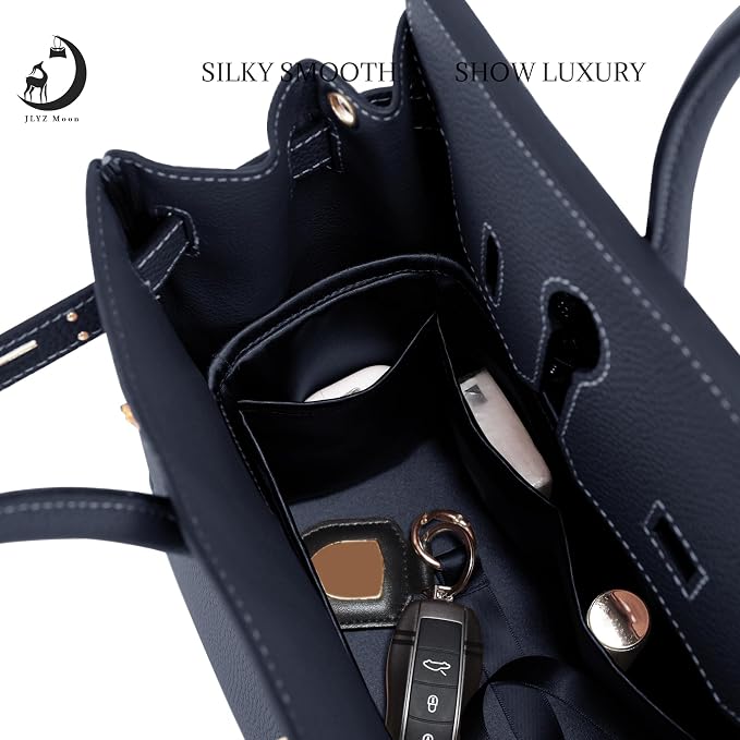 Fits for Brikin Bag Insert Organizer For Hermes(30 R,Blue Nuit) | Premium Silk Material,Smooth Touch,Lightweight,zipper,protect from scratches & stains,multiple pockets,keychain,waterproof - Image 2