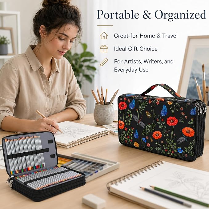 300 Slots Colored Pencil Case Organizer, 4 Layer Bag | Twill Oxford fabric,103 elastic loops,detachable handle,for travel,home storage,drawing tools,creative gifts - Image 5