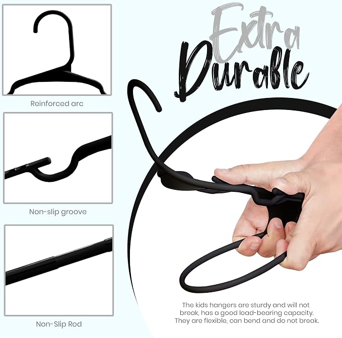 Utopia Home Kids Hangers 60 Pack – 11.5 Inch Baby Closet Hangers Black | Plastic baby hangers | Fits children's & infant clothes | Gentle on delicate garments - Image 4