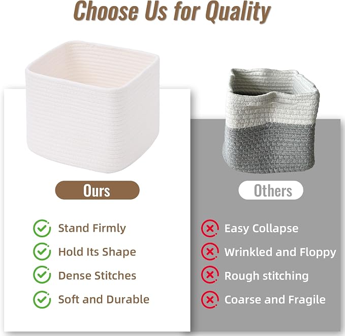3 Pack Cube Storage Bin, 9”x9”x7” Cotton Rope Woven Baskets for Organizing Toys Clothes Towels, Square Gift Storage Baskets for Shelves, Nursery, Closet, Bathroom, Pantry (White) - Image 8