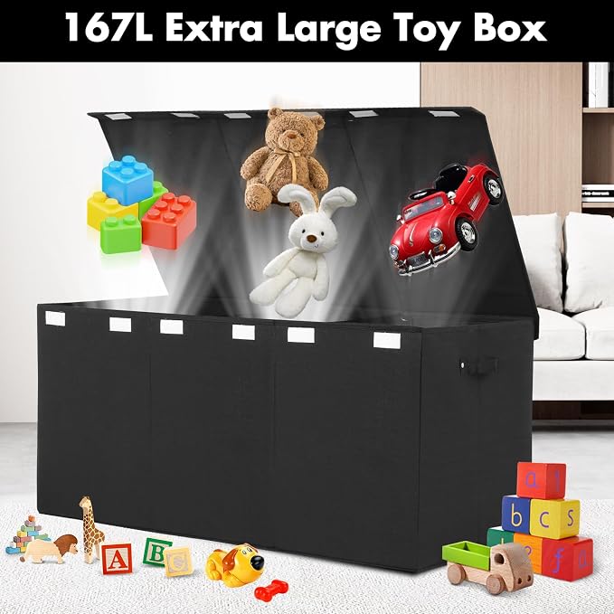 167L Large Toy Box Chest Storage with Lid, Collapsible Kids Toy Storage | Toy Chest with with Removable Divider for Kids, Boys, Girls, Nursery, Living Room, Bedroom, 35.5"x17" x17" (Linen Black) - Image 2