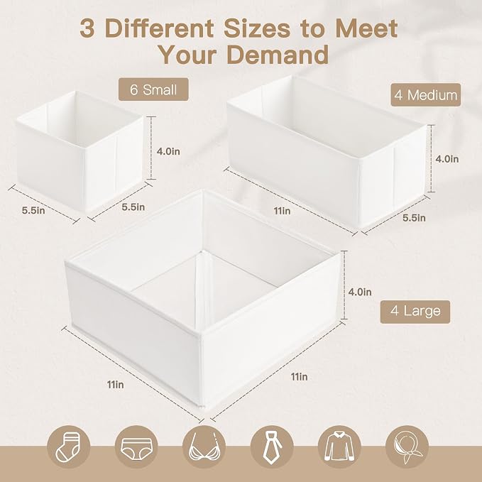 Drawer Organizer Clothes, 14 Pack Dresser Organizer for Baby Clothes, Underwear, Sock- Foldable Closet Organization and Storage Dividers Bins for Nursery, Bedroom and Dorm (White) - Image 3