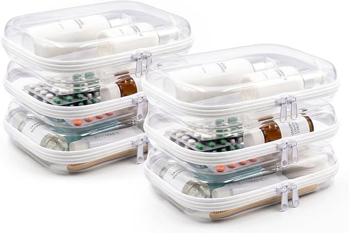TenKa 6 Pack Clear Hard Shell Zipper Case, Clear Zipper Pouches for Travel, Diaper Bag Organizer, Water-Resistant Hard Plastic Pencil Case for A5 Notebook, Cosmetics, Electronics Storage (6M) by TenKa