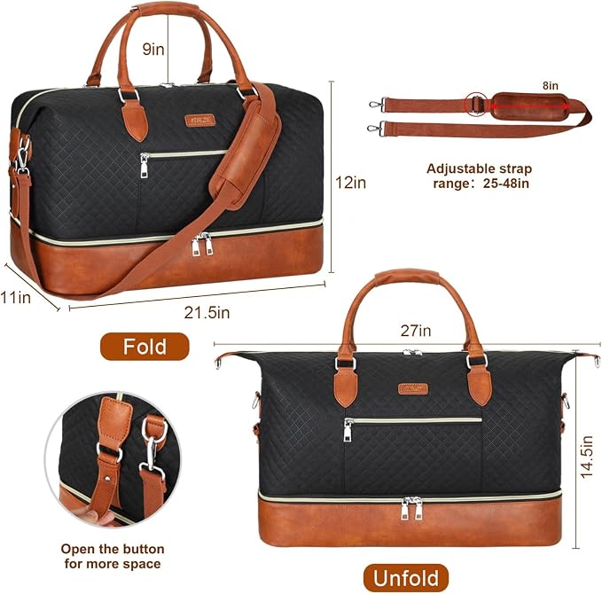 ITIEZY Weekender Bag for Women 21.5" Travel Duffel Large Carry On Bag 3PCS | Nylon Duffel Bag with Waterproof Shoe Compartment, Crossbody Bag and Toiletry Bag, Travel Weekend Hospital Overnight Gym Bag - Image 6