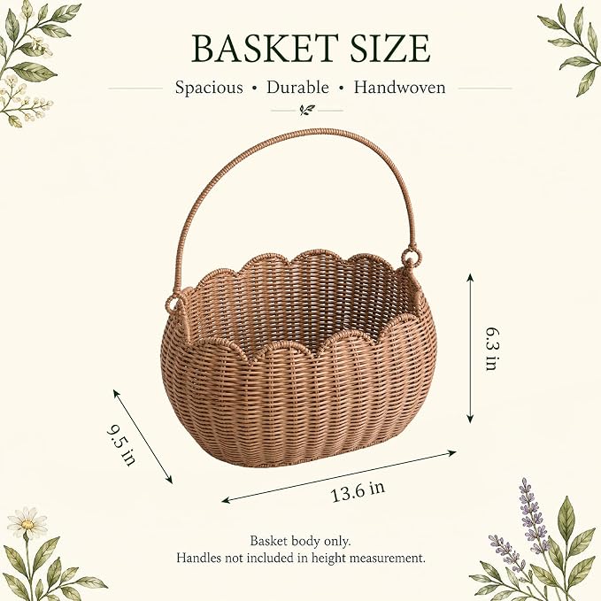 Large Wicker Picnic Basket, Handwoven Garden Harvest Basket for Gathering Vegetables Flowers Fruits, Woven Rattan Style Basket with Handles for Picnic Outdoor Storage Gardening Organization - Image 2