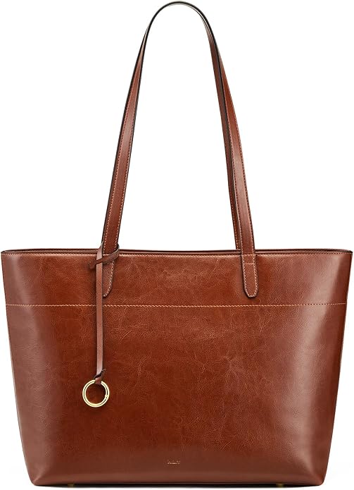 Kattee Vintage Genuine Leather Work Tote for Women | Spacious interior with a zip compartment for organized work, travel, and everyday essentials. - Image 4